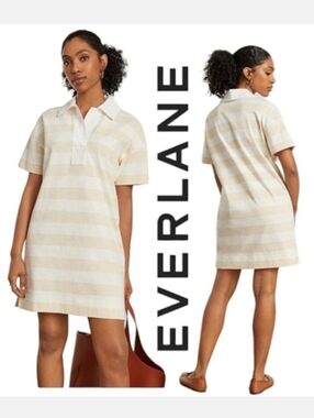 Everlane 100% Organic Cotton Relaxed Fit Polo Dress in Beech/Bone Sz M NWT